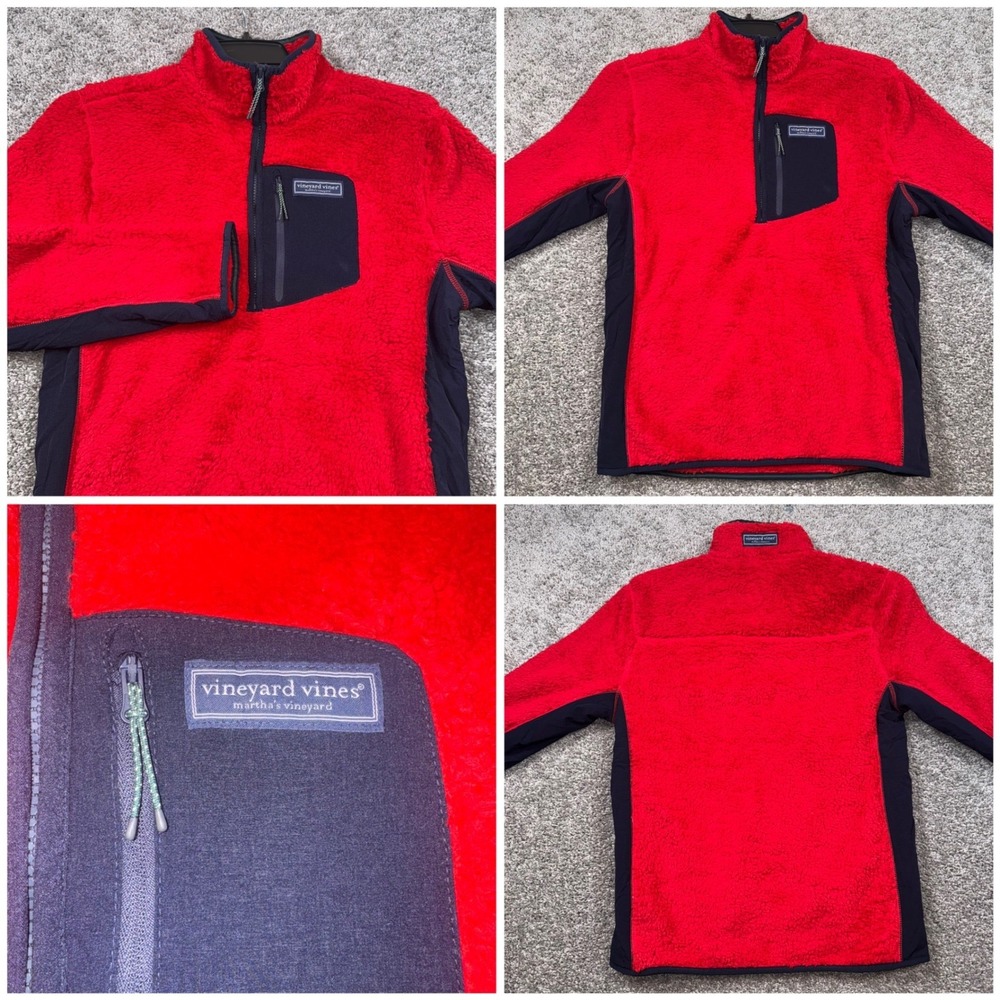 Vineyard Vines Mens Small High-Pile Sherpa Fleece Jacket 1/2 Zip Red NEW